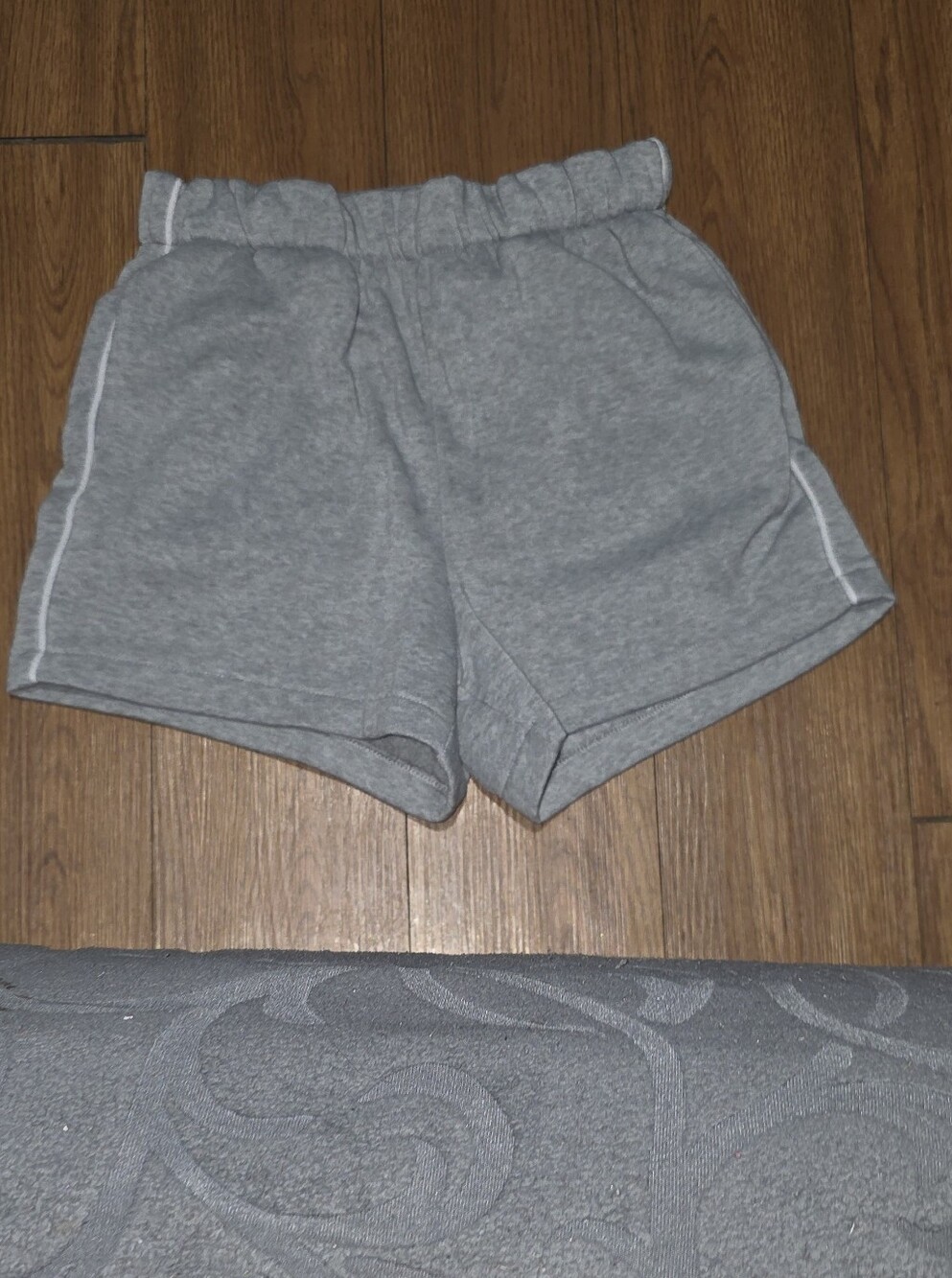 Women’s Gray Athletic Shorts with Elastic Waist and Side Piping